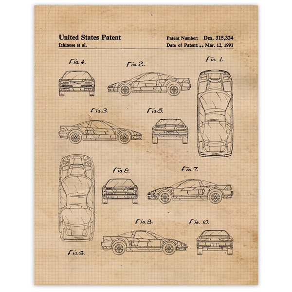 Classic NSX Car Patent Prints, 1 Unframed Photos, Wall Art Decor Gifts for Home Office Man Cave Garage Shop Student Teacher Honda Acura Race