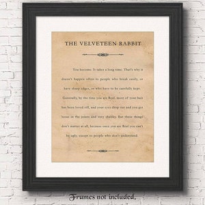 Inspirational Velveteen Rabbit You Become Quote, 1 Unframed Typography Book Page Prints, Wall Art Decor Gifts for Home Office School Studio