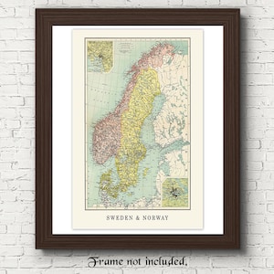 Vintage Schweden Norwegen Karte Replik, 1 ungerahmte Fotos, Wandkunst für Zuhause, Büro, Schule, Schüler, Lehrer, Welt, Geschichte, Geographie