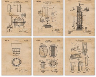 Vintage Whiskey Patent Prints, 6 Unframed Photos, Wall Art Decor Gifts for Home Office Man Cave Diner Restaurant Whisky Bourbon Liquor Fans