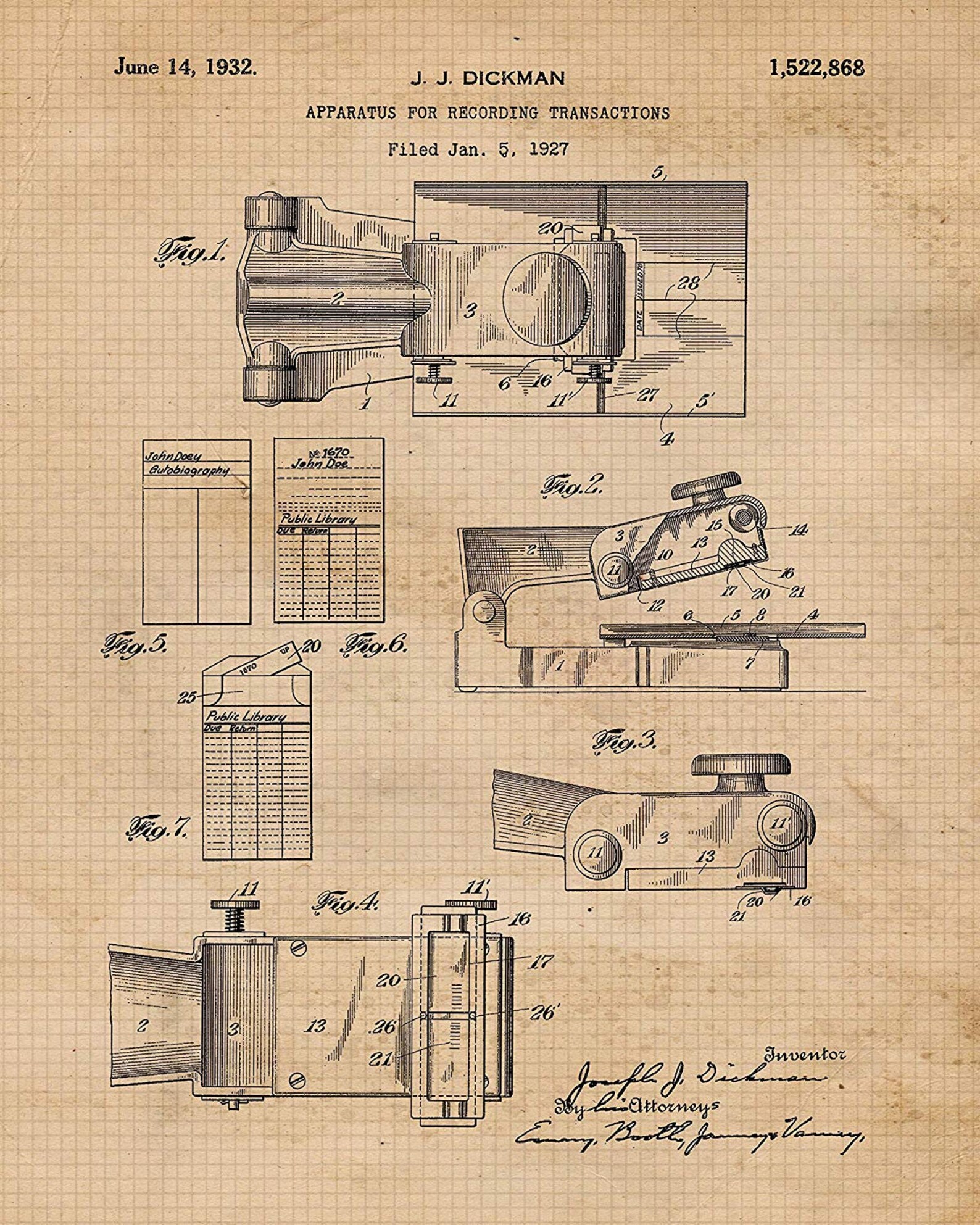 Vintage Library Patent Poster Prints Set of 6 8x10 Unframed | Etsy