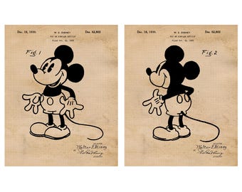 クラシックなミッキーマウス特許プリント、フレームなし写真4枚