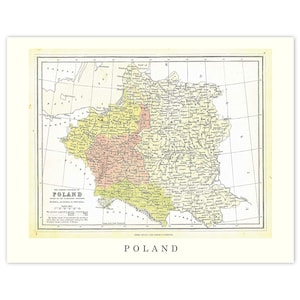 Vintage Poland Map Replica Prints, 1 Unframed Photos, Wall Art Decor for Home Office Man Cave World Geography Europe School Student Teacher
