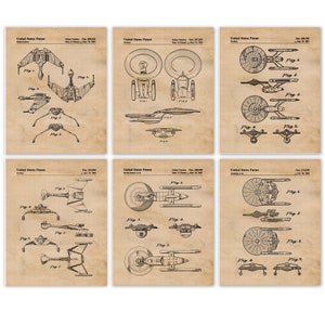 Classic Starship Patent Prints, 6 Unframed Photos, Wall Art Decor Gift for Home Office Garage Scifi Trekkie ComicCon Workshop School Student