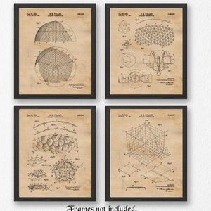 Geodesic Dome Spaceship Earth Patent Prints, 4 Unframed Photos, Wall Art Decor Gifts for Home Walt Disney Office Architect Student Teacher