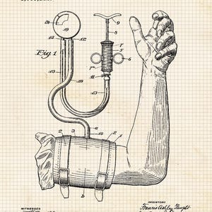 Vintage Nurse Doctor Medical Patent Prints, 6 Unframed Photos, Wall Art Decor for Home Health Care Office Med School Student Teacher Coach Beige Black