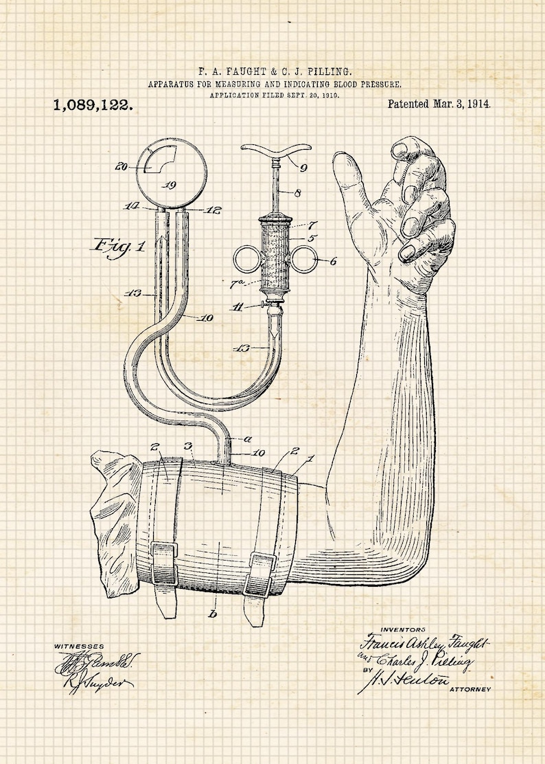 Vintage Nurse Doctor Medical Patent Prints, 6 Unframed Photos, Wall Art Decor for Home Health Care Office Med School Student Teacher Coach Beige Black