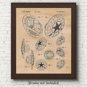 Classic Captain America Shield Patent Prints, 1 Unframed Photos, Wall Art Decor Gift for Home Office Work Shop ComicCon Super Hero Movie Fan