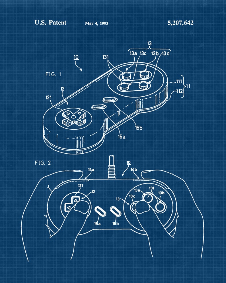 Vintage Video Games Patent Prints, 6 Unframed Photos, Wall Art Decor Gifts for Home Office Man Cave Student Nintendo Gamers Comic-Con Fans Blue