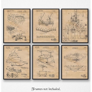 Vintage Disney Park Fahrten # 6 Patentdrucke, 6 ungerahmte Fotos, Wand-Kunst-Dekor-Geschenke für Haus Büro Mann-Höhlen-Garage-Studenten-Comic-Con-Filme