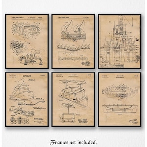 Vintage Disney Park Rides #6 Patent Prints, 6 Unframed Photos, Wall Art Decor Gifts for Home Office Man Cave Garage Student Comic-Con Movies