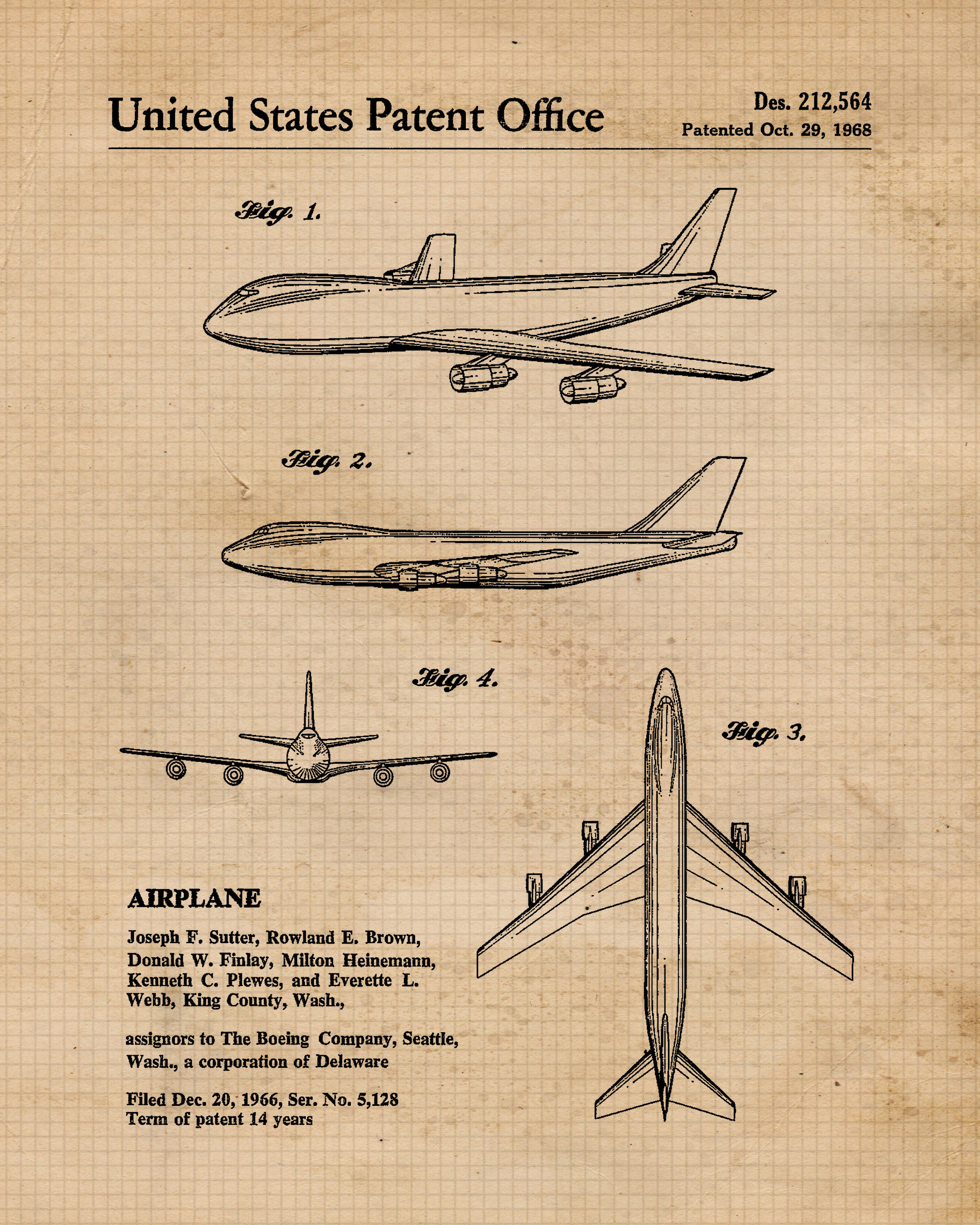 Unframed Boeing Aircraft Set Of 4 Patent Prints Poster Wall Art Decor Gift