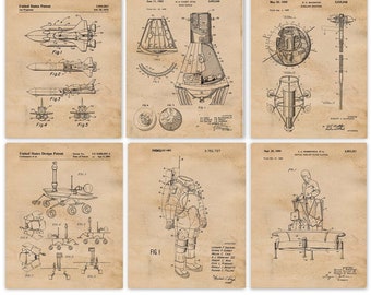 Vintage Space Aviation Discovery Patent Prints, 6 Unframed Photos, Decor for Home Office Student Teacher Astronaut Teacher NASA Engineer IT