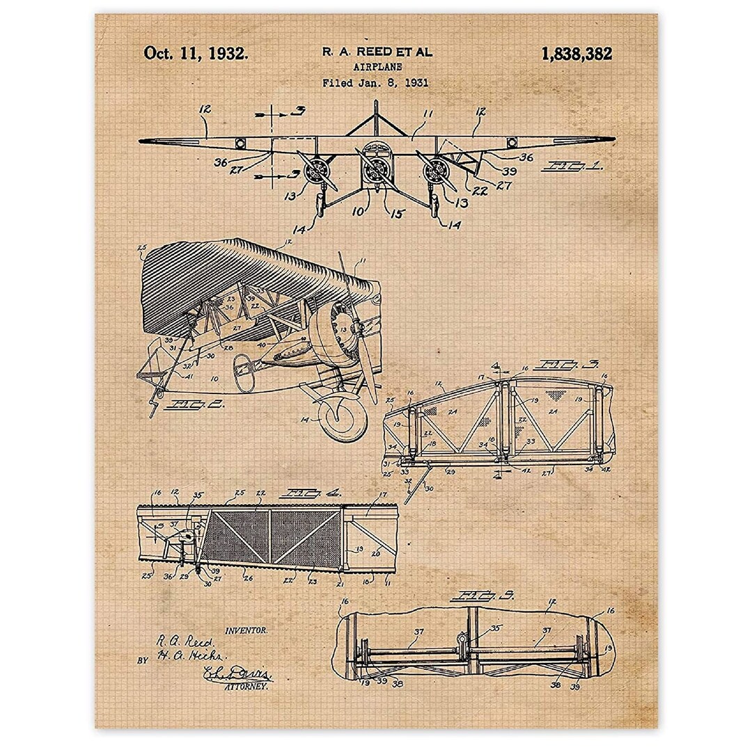 Vintage Airplane Patent Prints, 1 Unframed Photos, Wall Art Decor for ...