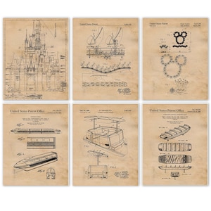Vintage Amusement Rides #4 Patent Prints, 6 Unframed Photos, Wall Art Decor Gifts for Home Office Man Cave Student Teacher Walter Disney Fan