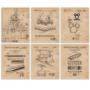 Vintage Amusement Rides #4 Patent Prints, 6 Unframed Photos, Wall Art Decor Gifts for Home Office Man Cave Student Teacher Walter Disney Fan