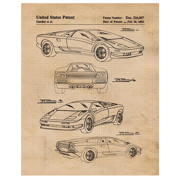 Vintage Diablo Patent Prints, 1 Unframed Photos, Wall Art Decor for Home Lamborghini Office Gears Garage Engineer Student Teacher Coach Fans