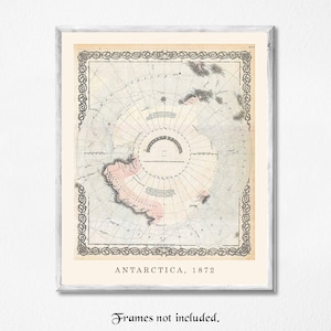 Réplica de mapa vintage del continente antártico, 1 foto sin marco, decoración de pared para el hogar, el trabajo, la oficina, la geografía, la historia, el profesorado y el estudiante.