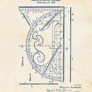 Vintage Architect Patent Prints, 6 Unframed Photos, Wall Art Decor for Home Office Man Cave Garage Shop Construction Builder Design Students Beige Navy