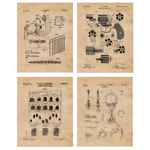 Classic Police Crime Unit Patent Prints, 4 Unframed Photos, Wall Art Decor Gift for Home Law Office Garage Workshop School Student Detective