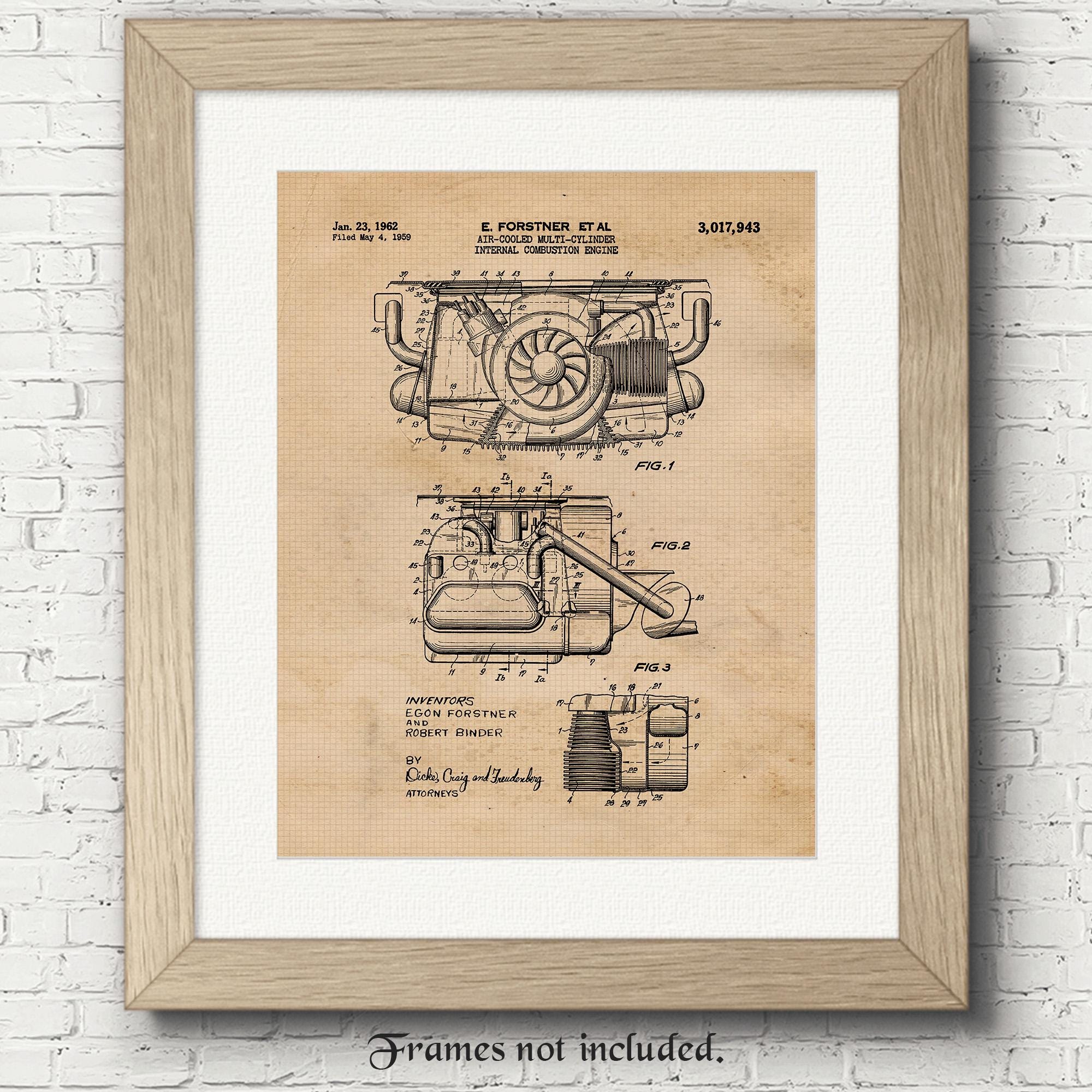 Vintage 911 Air Cooled Car Engine Patent Prints, 1 Unframed Photos