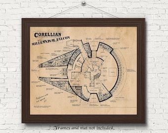 Classic Millennium Star Vessel Patent Prints, 1 Unframed Photos, Wall Art Decor for Home Work Office Jedi Falcon Game Studio School Student