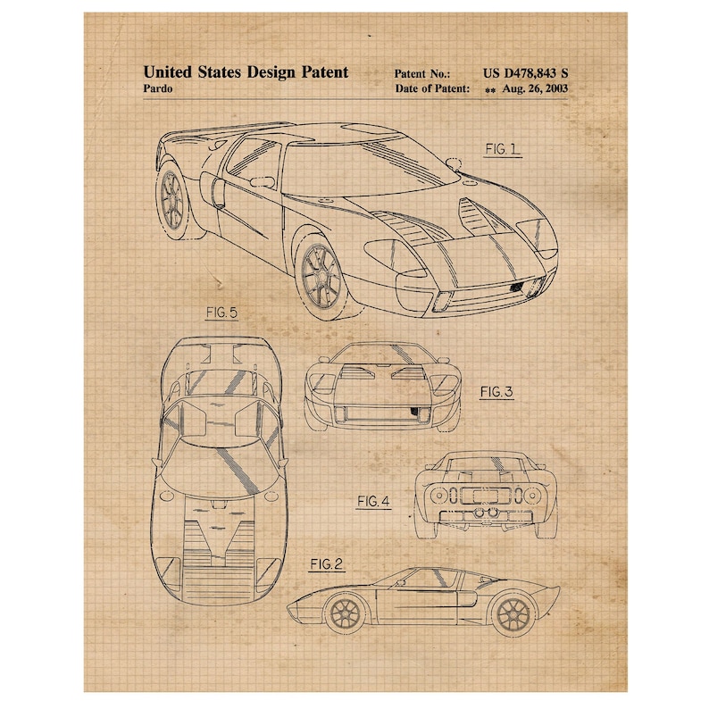 Classic GT40 Patent Prints, 1 Unframed Photos, Wall Art Decor Gift for Home Ford Office Work Garage Racing Engineer School Student Teacher image 1