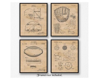 Vintage Sports #7 Patent Poster Prints, 4 Unframed Photos, Wall Art Decor Gifts for Home Office Man Cave College Student Teacher Coach Fan