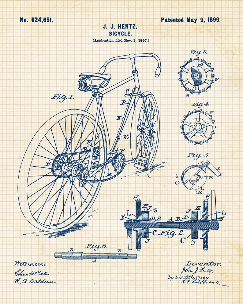 Vintage Bicycle Patent Poster Prints 6 Unframed Photos Wall - Etsy