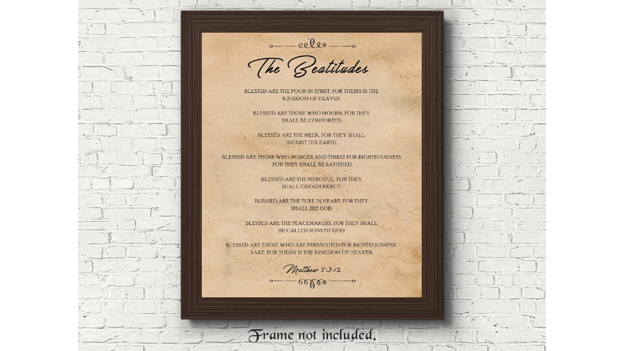Beatitudes Matthew 5:3-12, 1 Unframed Book Quote Prints, Wall Art Decor Gifts for Home Work Office School Student Teacher Family Literature