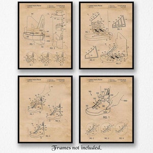 Classic Back 2 Future Shoes Patent Prints, 4 Unframed Photos, Wall Art Decor Gift for Home Office Work DeLorean Garage School 80s Movies Fan