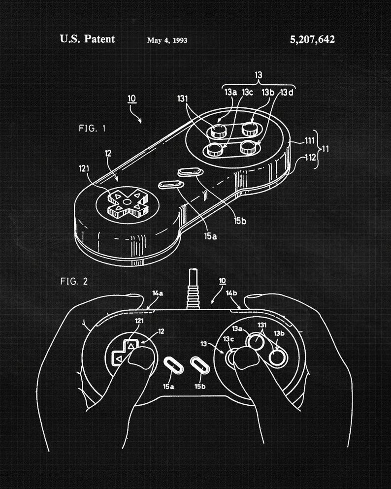 Vintage Video Games Patent Prints, 6 Unframed Photos, Wall Art Decor Gifts for Home Office Man Cave Student Nintendo Gamers Comic-Con Fans Black