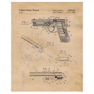 Klassische Beretta M9 Pistole Patentdrucke, 1 ungerahmte Fotos, Wand-Kunst-Dekorgeschenk für Hausarbeit Büro Pistole Ammo Garage Polizeioffizier Sheriff