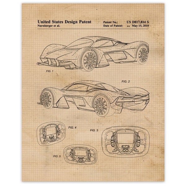 Vintage Valkyrie Patent Prints, 1 Unframed Photos, Wall Art Decor Gifts for Home Office Man Cave Student Driver F1 Aston Martin Team Racing