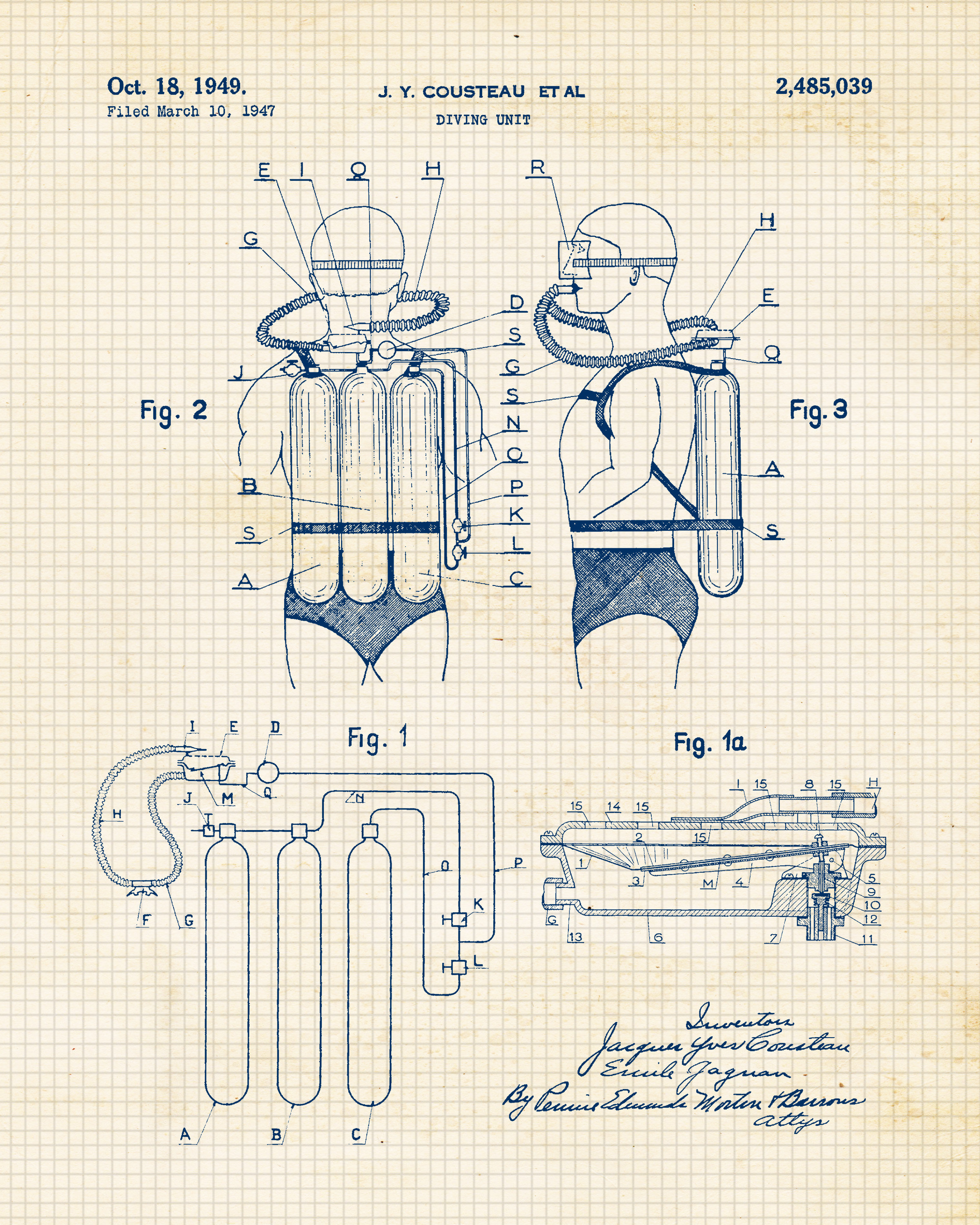 Vintage Scuba Diving Patent Prints, 4 Unframed Photos, Wall Art Decor ...