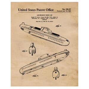 Nemo Submarine Voyage Ride Patent Print, 1 Unframed Photos, Wall Art Decor for Home Disney Work Office Studio Shop School Student Teacher