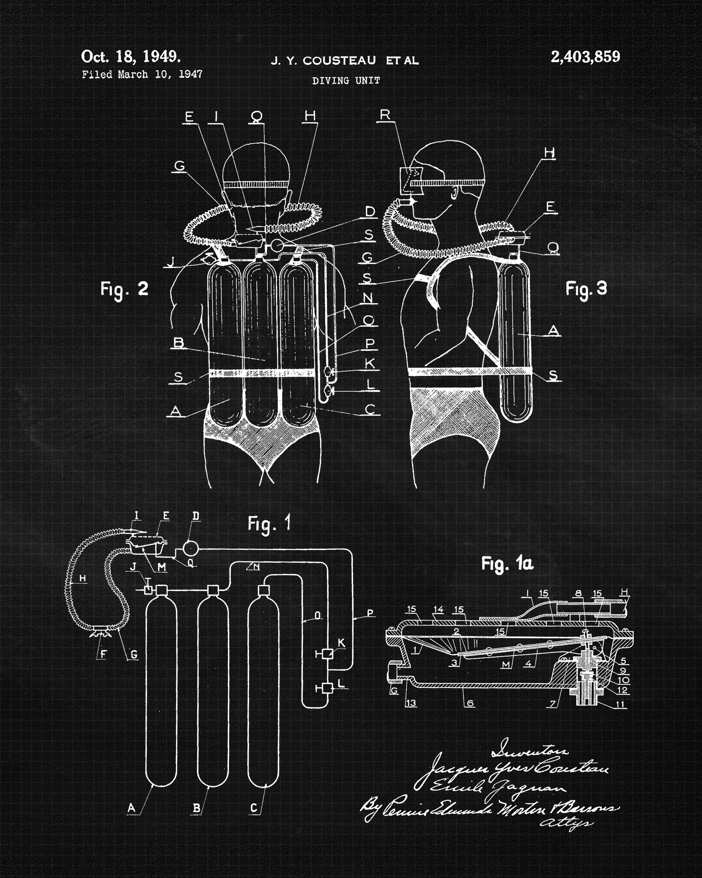 Vintage Scuba Diving Patent Prints, 4 Unframed Photos, Wall Art Decor ...