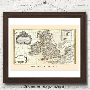 Stampe di mappe vintage delle Isole Britanniche del 1771, 1 foto senza cornice, decorazione da parete per casa, ufficio, studenti, insegnanti, esploratori di geografia mondiale, aule