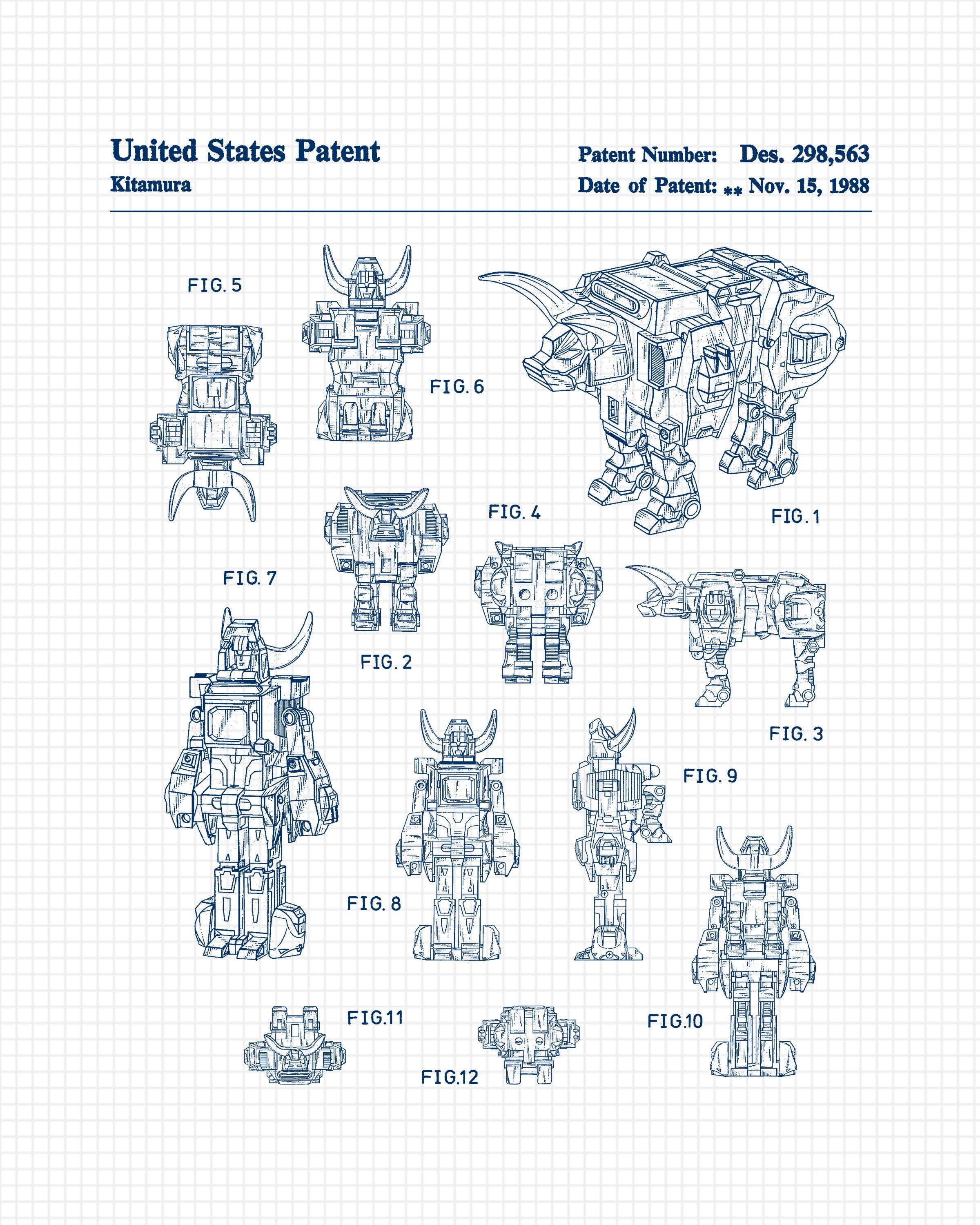 Classic Predator Transformer Robot Toys Patent Prints, 6 Unframed