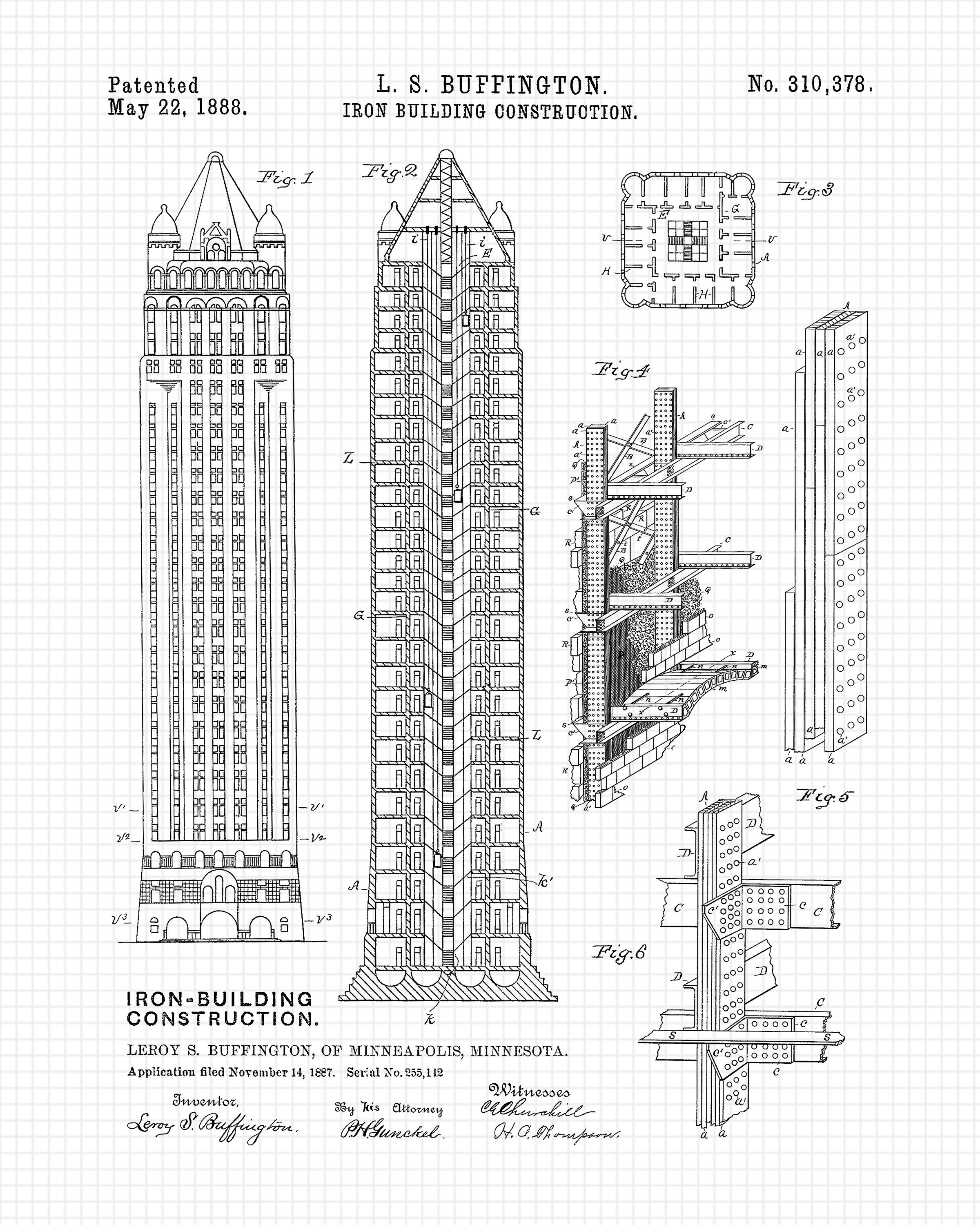 Vintage Skyscraper Tower Building Patent Print 1 Unframed Etsy