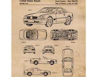 Klassische MB SL Patentdrucke, 1 ungerahmte Foto, Wandkunst-Dekor für Zuhause Arbeit Büro Mercedes Benz Coach Erbauer Shop Schule Schüler Lehrer