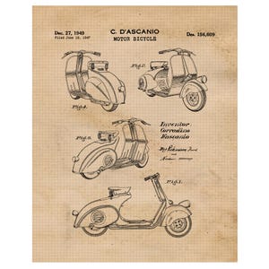 Classic Italian Scooter Moped Prints, 1 Unframed Photos Wall Art Decor for Home Piaggio Office Motorcycle Workshop School Engineer Student