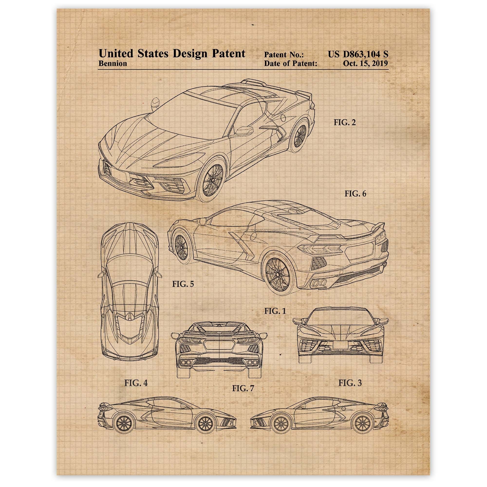 Classic Chevy C8 Patent Prints, 1 Unframed Photos, Wall Art Decor