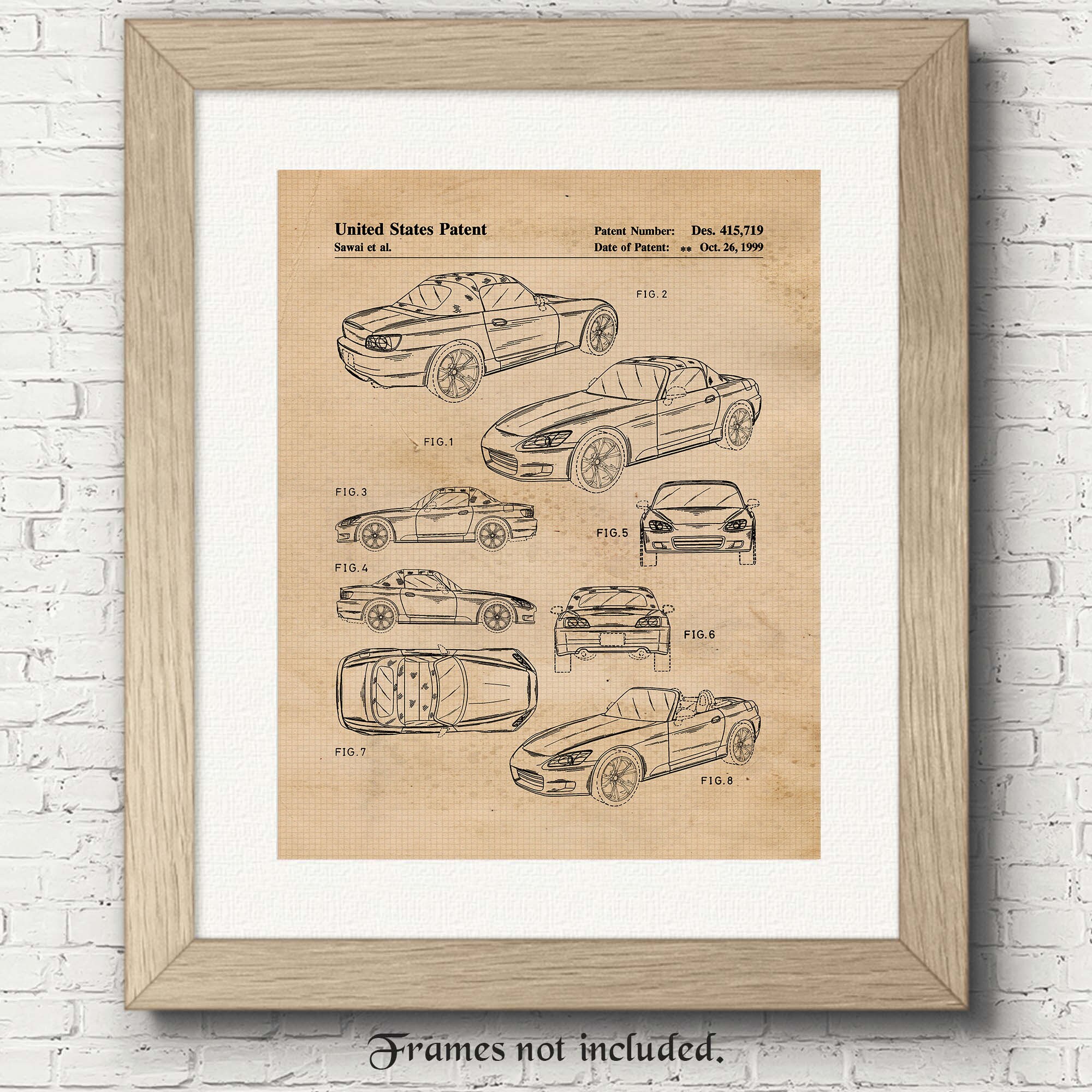 Classic S2000 Patent Prints, 1 Unframed Photos, Wall Art Decor for