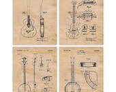 Vintage Gretsch Guitars Banjos Patent Prints, 4 (8x10) Unframed Photo, Wall Art Decor for Home Office Man Cave Music Rock Roll Band Shop