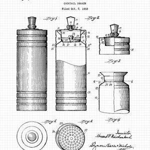 Vintage Bartender Cocktail Wine Patent Prints, 6 Unframed Photos, Wall Art Decor Gifts for Home Office Man Cave Bar Garage Shop Student Fans White