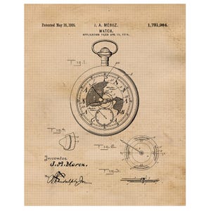 Vintage zakhorloge patentafdrukken, 1 ingelijste foto's, kunst aan de muur decor cadeau voor thuiskantoor gereedschap tandwielen garage ingenieur student leraar coach