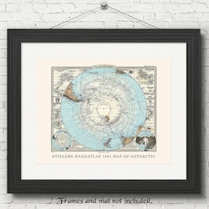 Vintage Antarktis 1891 Replika Karte Druck, 1 Fotos ohne Rahmen, Wandkunst Dekor für Home Office Geographie Geschichte Schule Studenten Lehrer Trainer
