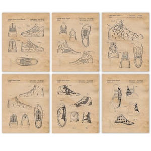 Classic Jordan Shoes Patent Prints, 6 Unframed Photos, Wall Art Decor Gift for Home Nike Office Sneakers Work Garage Basketball Gym School