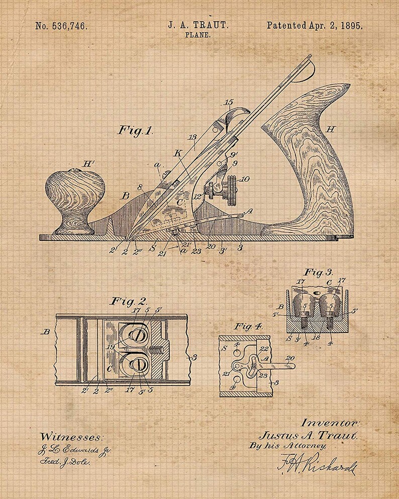 Vintage Woodworking Tools Patent Poster Prints 4 Unframed | Etsy
